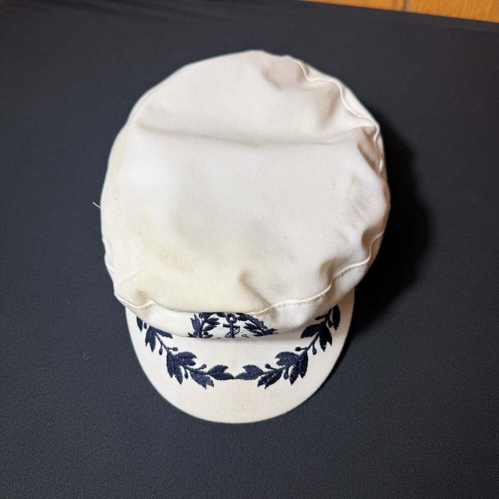 Aegean Greek Fisherman's Cap White Embroidered Anchor Size 58-7 1/4